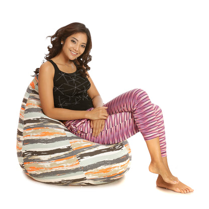 Style Homez Classic Premium Cotton Canvas Stripes Printed Bean Bag XL Size Filled with Beans Fillers