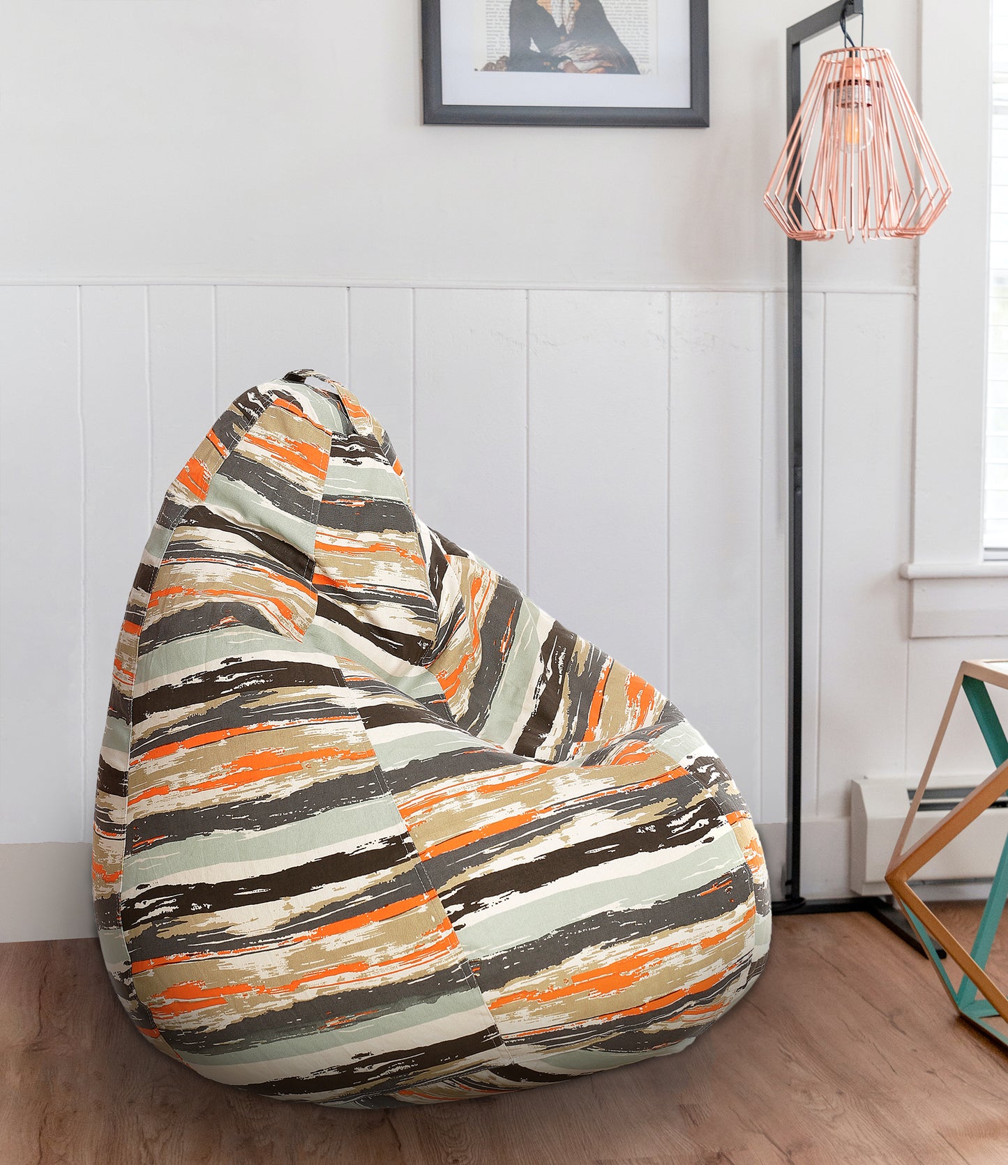 Style Homez Classic Premium Cotton Canvas Stripes Printed Bean Bag XL Size Filled with Beans Fillers