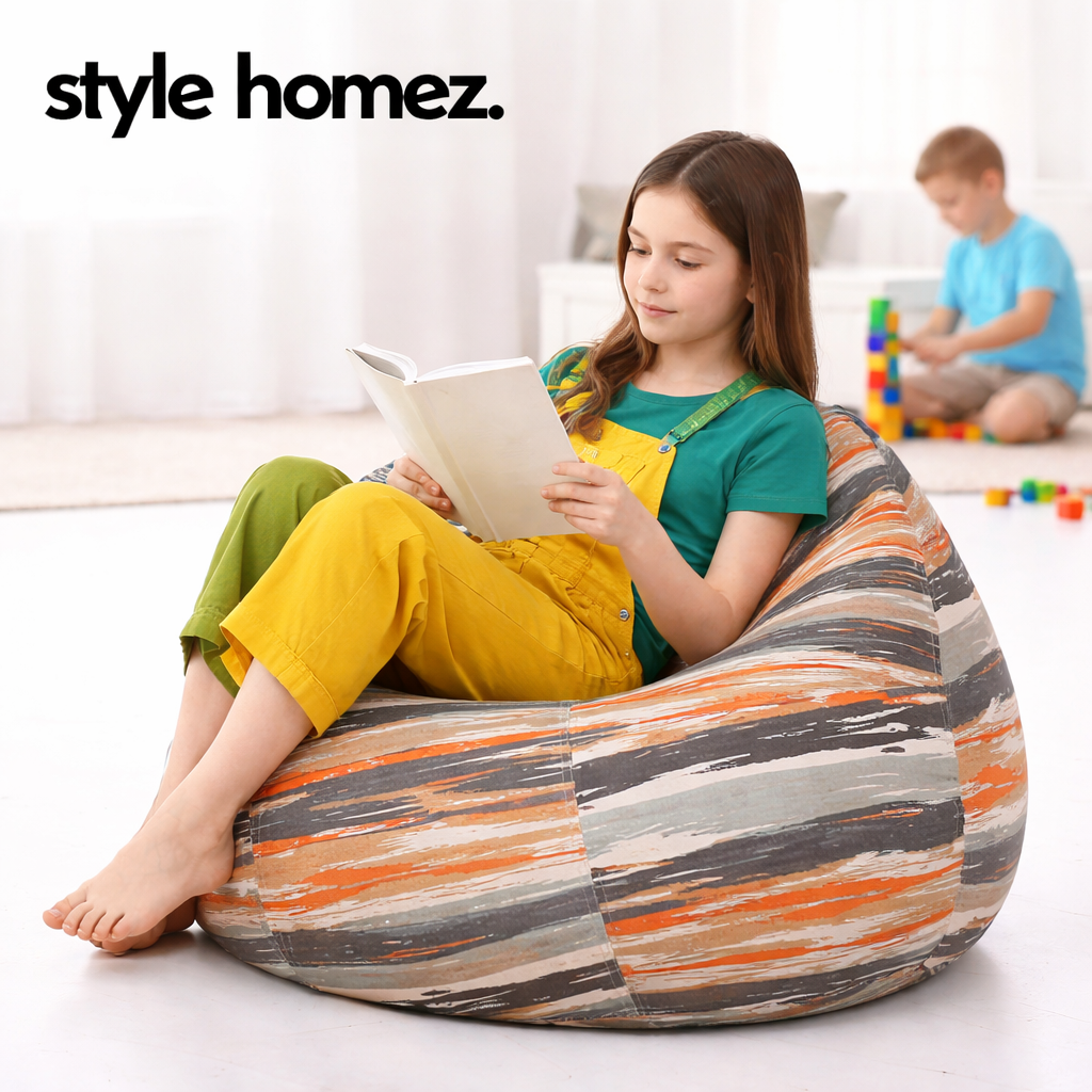 Style Homez Classic Premium Cotton Canvas Stripes Printed Bean Bag XL Size Filled with Beans Fillers