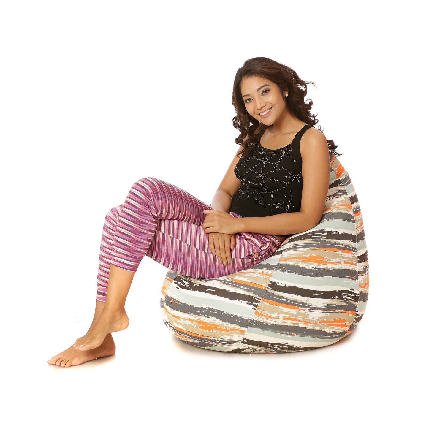 Style Homez Classic Premium Cotton Canvas Stripes Printed Bean Bag XL Size Filled with Beans Fillers