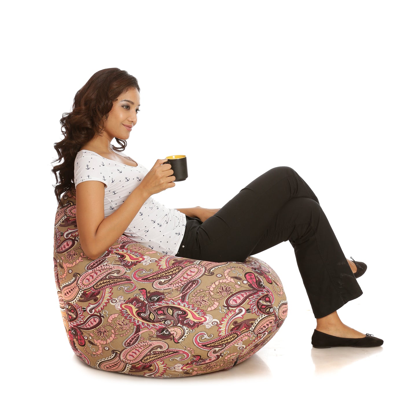 Style Homez Classic Premium Cotton Canvas Paisley Printed Bean Bag XL Size Filled with Beans Fillers