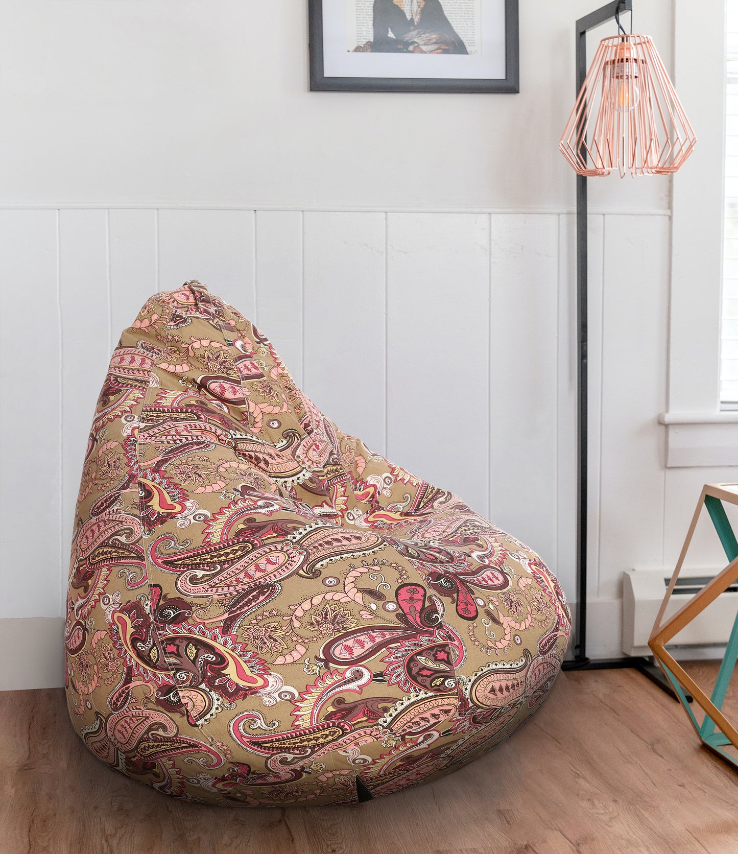 Style Homez Classic Premium Cotton Canvas Paisley Printed Bean Bag XL Size Filled with Beans Fillers