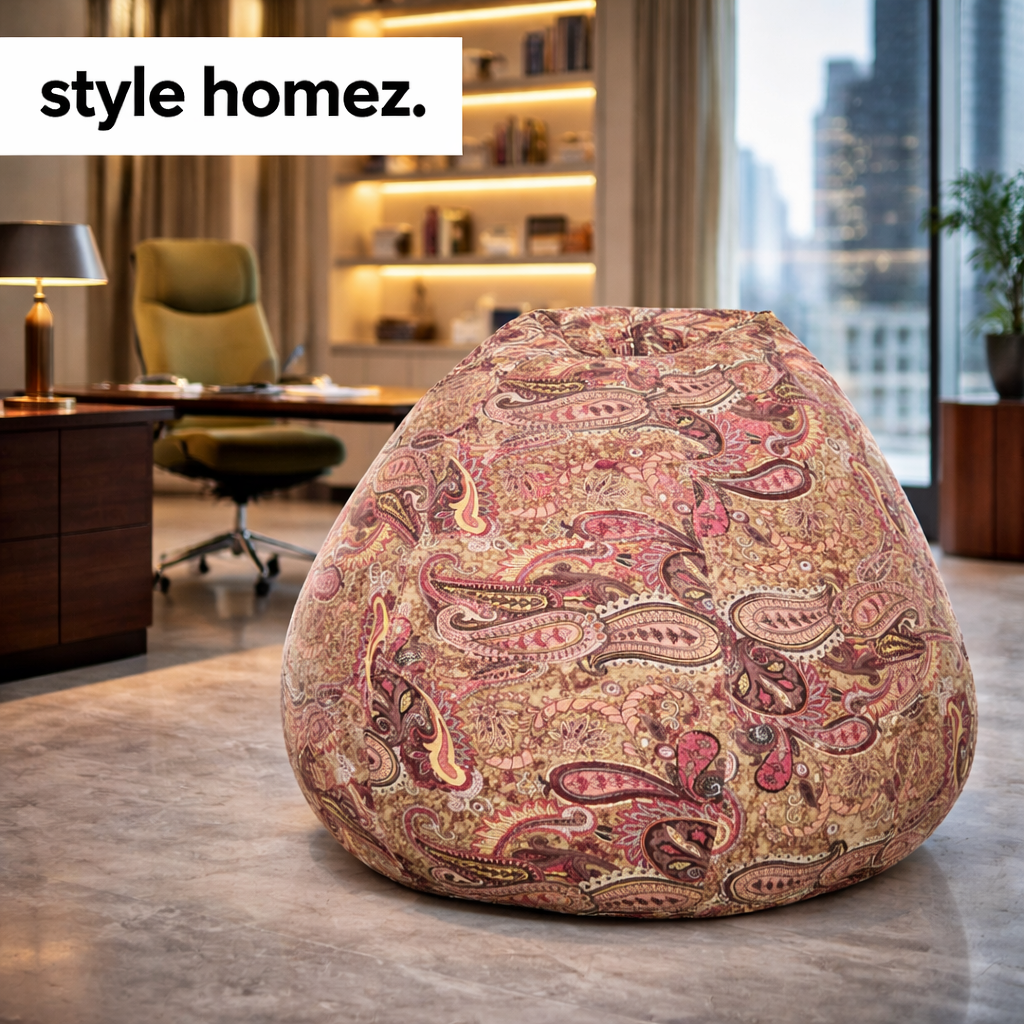 Style Homez Classic Premium Cotton Canvas Paisley Printed Bean Bag XL Size Filled with Beans Fillers