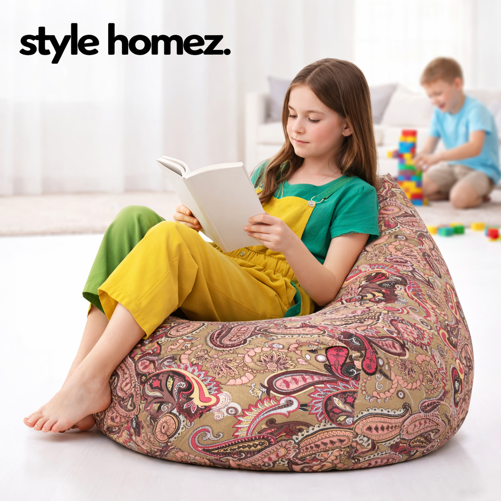 Style Homez Classic Premium Cotton Canvas Paisley Printed Bean Bag XL Size Filled with Beans Fillers