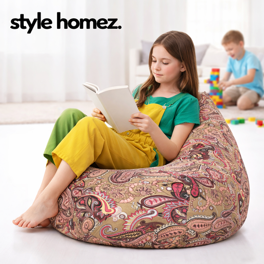 Style Homez Classic Premium Cotton Canvas Paisley Printed Bean Bag XL Size Filled with Beans Fillers