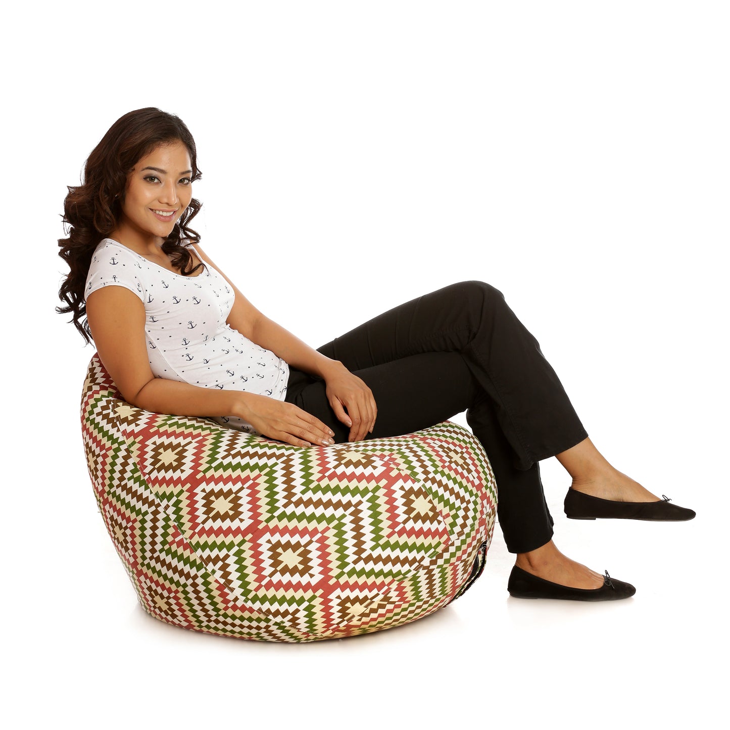 Style Homez Classic Premium Cotton Canvas IKAT Printed Bean Bag XL Size Filled with Beans Fillers