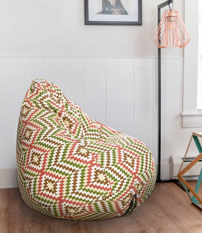 Style Homez Classic Premium Cotton Canvas IKAT Printed Bean Bag XL Size Filled with Beans Fillers
