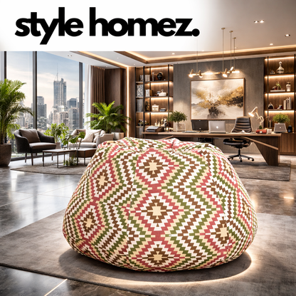 Style Homez Classic Premium Cotton Canvas IKAT Printed Bean Bag XL Size Filled with Beans Fillers
