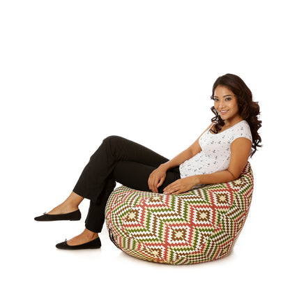 Style Homez Classic Premium Cotton Canvas IKAT Printed Bean Bag XL Size Filled with Beans Fillers