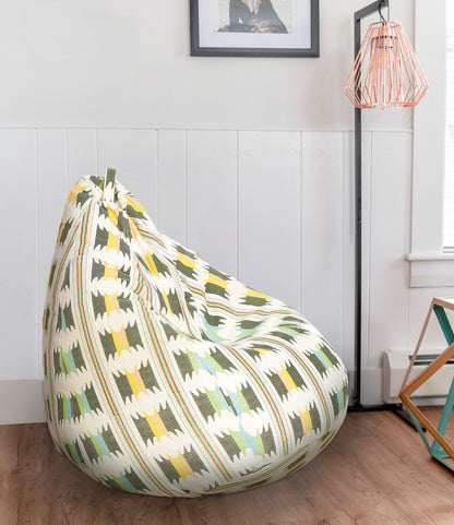 Style Homez Classic Premium Cotton Canvas IKAT Printed Bean Bag XL Size Filled with Beans Fillers