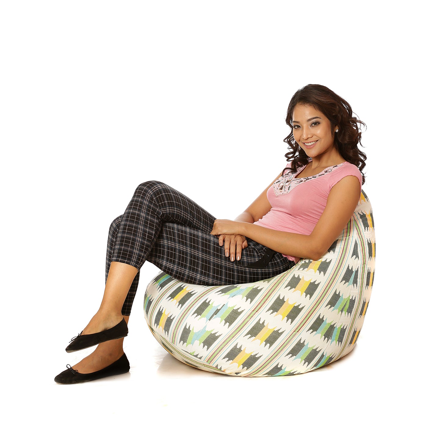 Style Homez Classic Premium Cotton Canvas IKAT Printed Bean Bag XL Size Filled with Beans Fillers