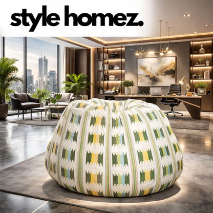 Style Homez Classic Premium Cotton Canvas IKAT Printed Bean Bag XL Size Filled with Beans Fillers