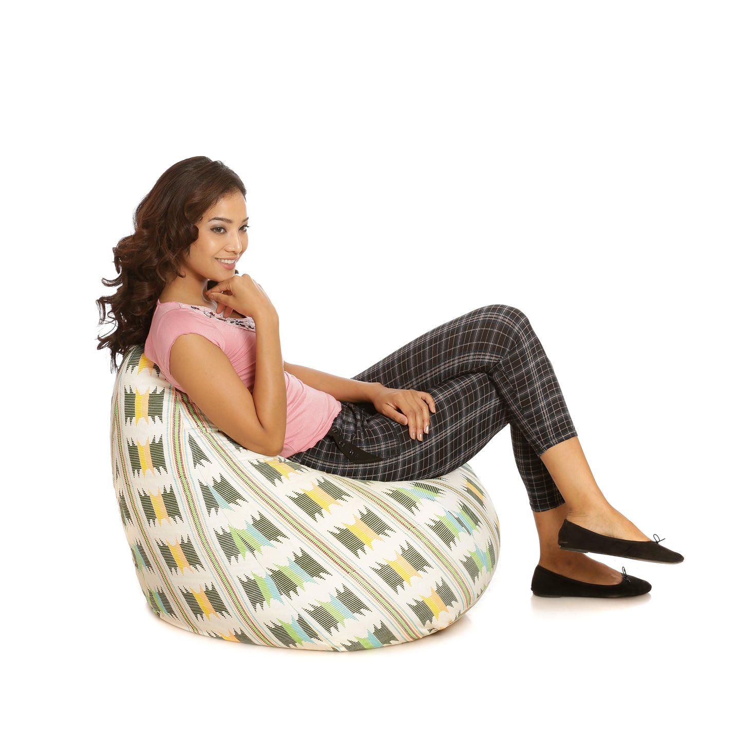Style Homez Classic Premium Cotton Canvas IKAT Printed Bean Bag XL Size Filled with Beans Fillers