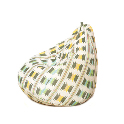 Style Homez Classic Premium Cotton Canvas IKAT Printed Bean Bag XL Size Filled with Beans Fillers