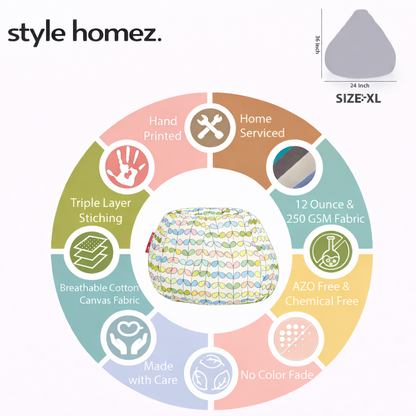 Style Homez Classic Premium Cotton Canvas Abstract Printed Bean Bag XL Size Filled with Beans Fillers