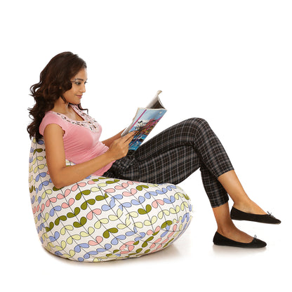 Style Homez Classic Premium Cotton Canvas Abstract Printed Bean Bag XL Size Filled with Beans Fillers