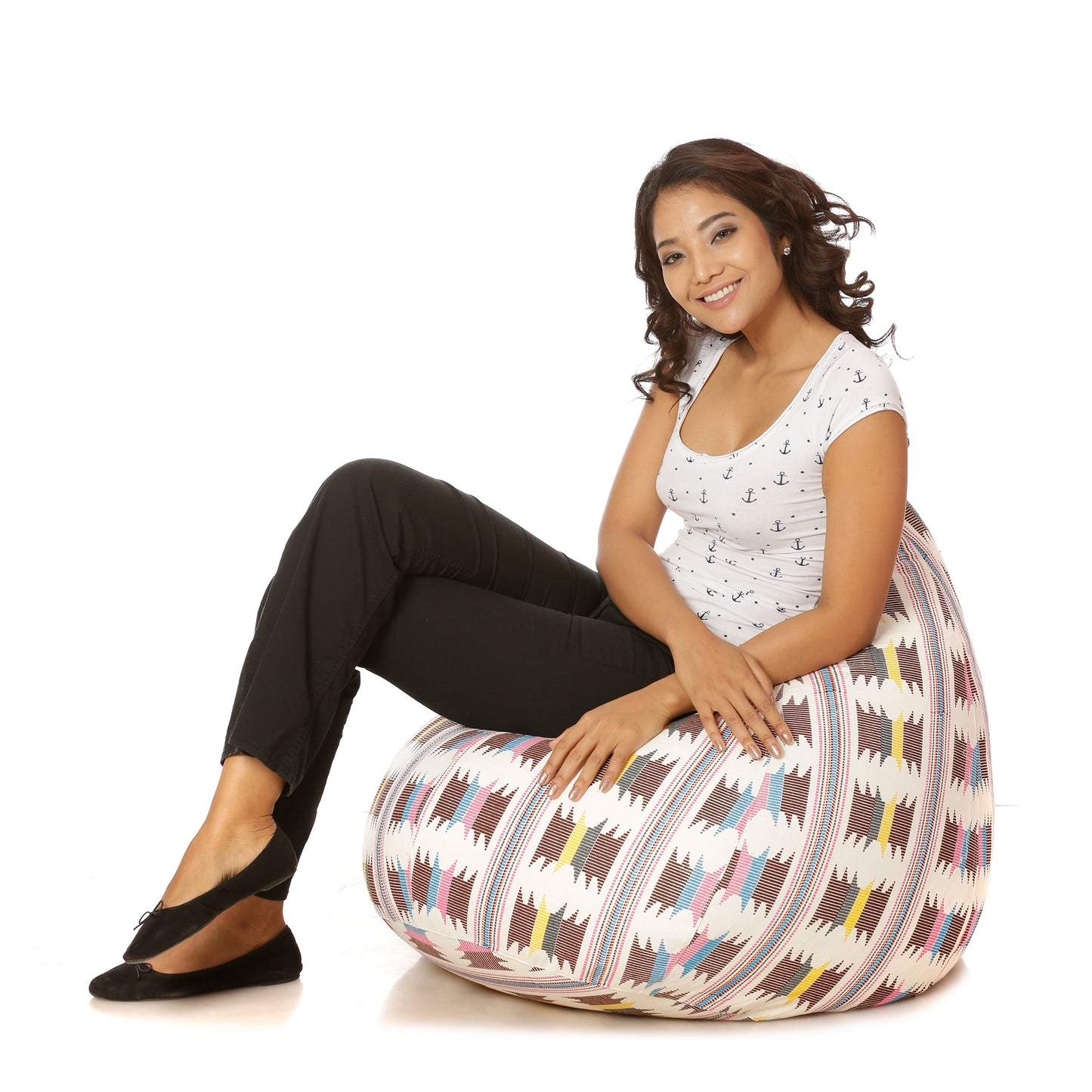 Style Homez Classic Premium Cotton Canvas IKAT Printed Bean Bag XL Size Filled with Beans Fillers