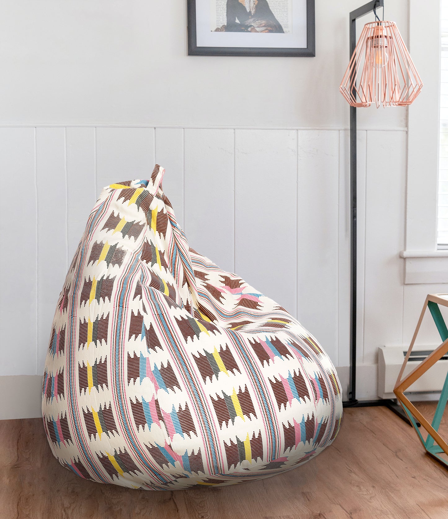 Style Homez Classic Premium Cotton Canvas IKAT Printed Bean Bag XL Size Filled with Beans Fillers