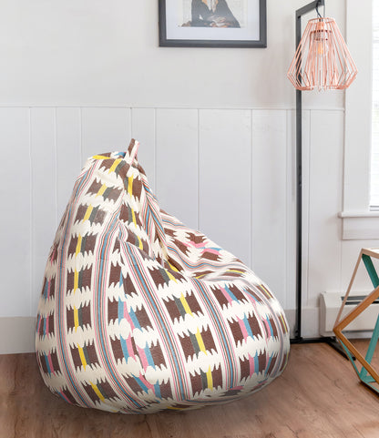 Style Homez Classic Premium Cotton Canvas IKAT Printed Bean Bag XL Size Filled with Beans Fillers