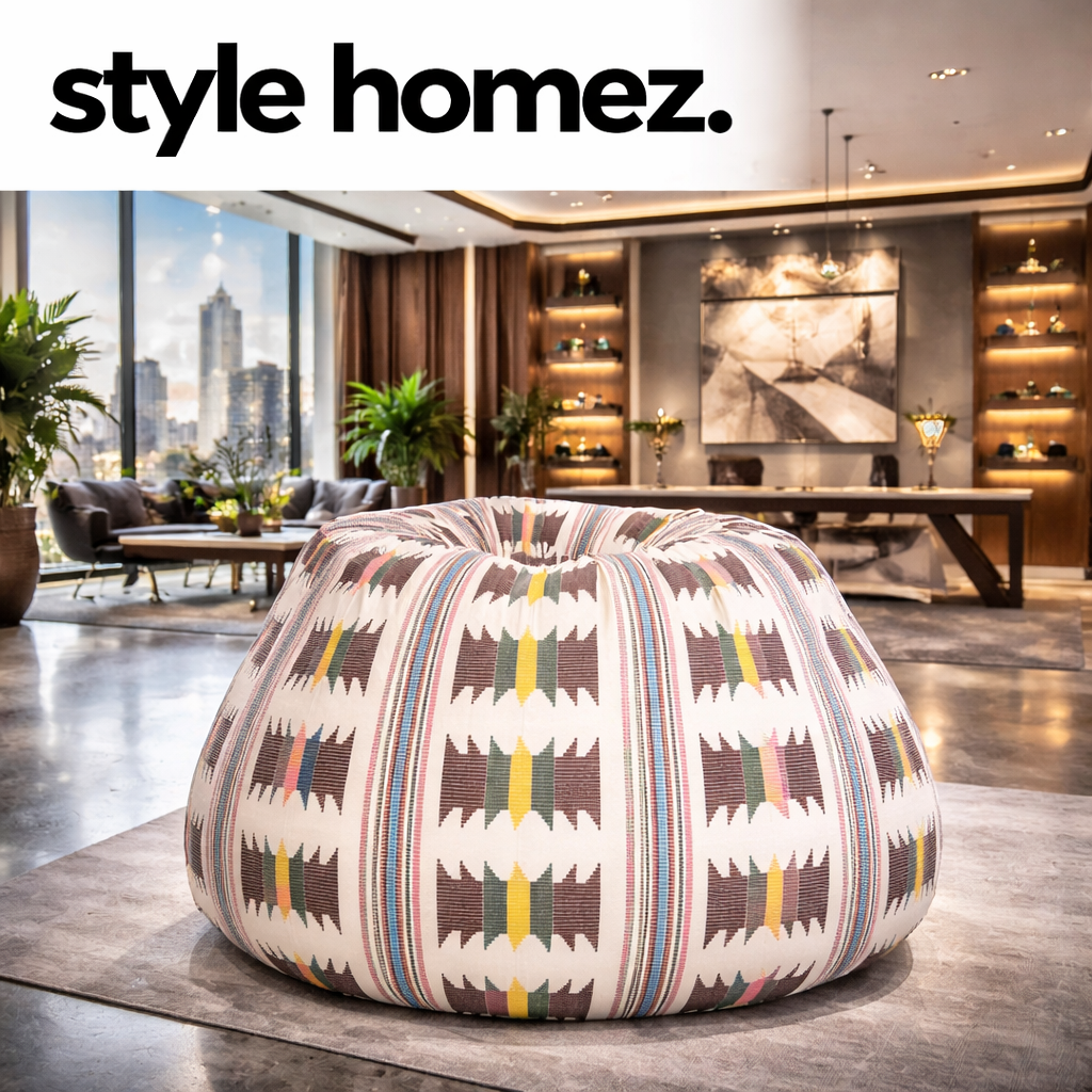 Style Homez Classic Premium Cotton Canvas IKAT Printed Bean Bag XL Size Filled with Beans Fillers