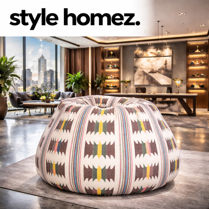 Style Homez Classic Premium Cotton Canvas IKAT Printed Bean Bag XL Size Filled with Beans Fillers
