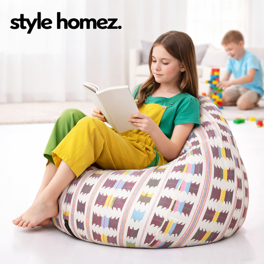 Style Homez Classic Premium Cotton Canvas IKAT Printed Bean Bag XL Size Filled with Beans Fillers
