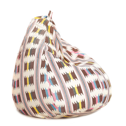 Style Homez Classic Premium Cotton Canvas IKAT Printed Bean Bag XL Size Filled with Beans Fillers