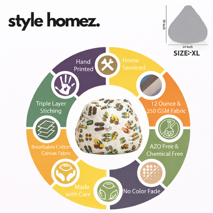 Style Homez Classic Premium Cotton Canvas Abstract Printed Bean Bag XL Size Filled with Beans Fillersr