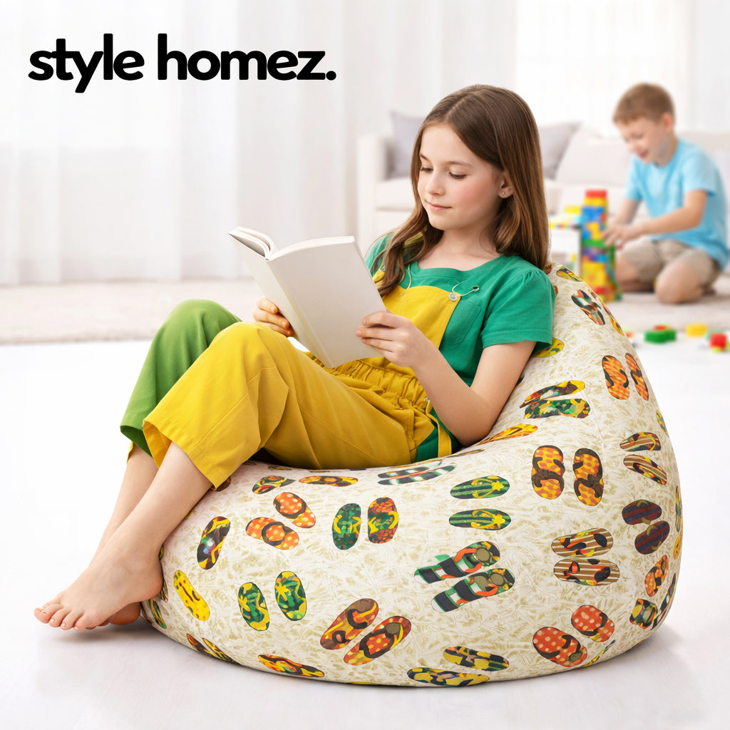 Style Homez Classic Premium Cotton Canvas Abstract Printed Bean Bag XL Size Filled with Beans Fillersr