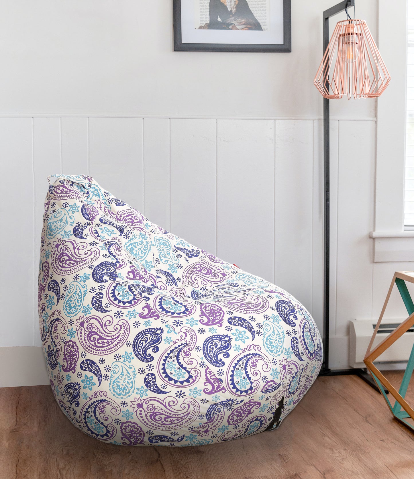 Style Homez Classic Premium Cotton Canvas Paisley Printed Bean BagXL Size Filled with Beans Fillers