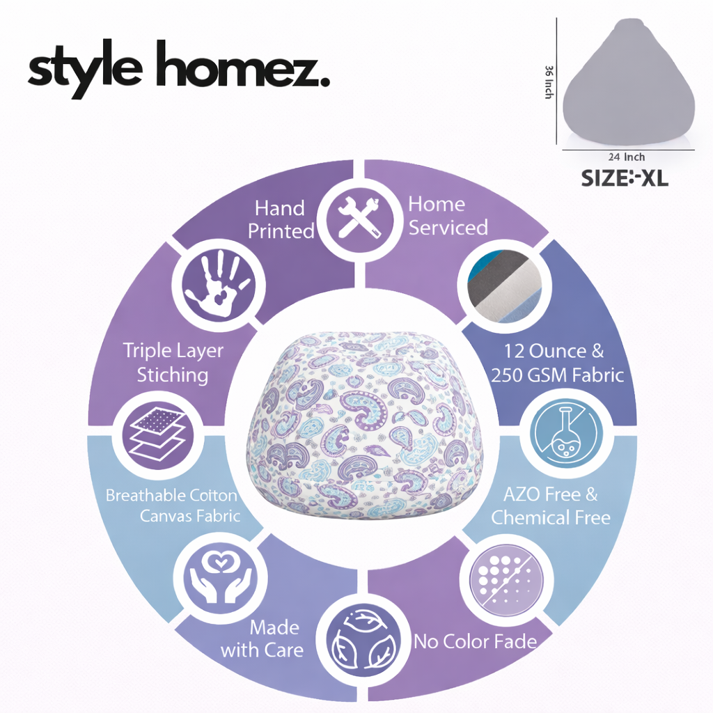 Style Homez Classic Premium Cotton Canvas Paisley Printed Bean BagXL Size Filled with Beans Fillers