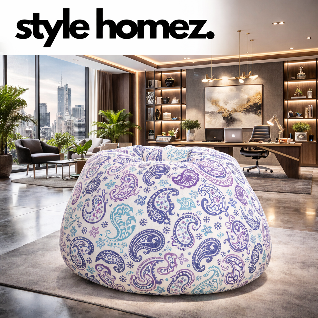 Style Homez Classic Premium Cotton Canvas Paisley Printed Bean BagXL Size Filled with Beans Fillers