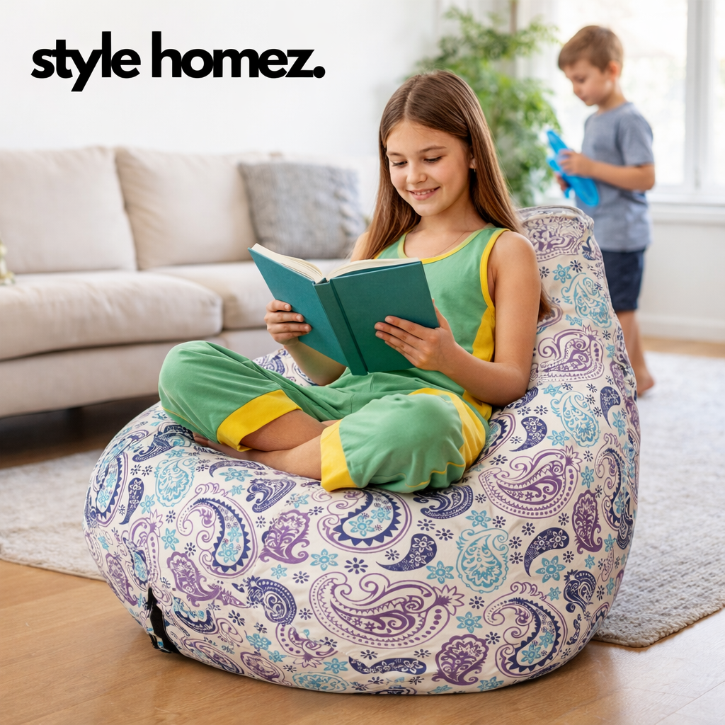 Style Homez Classic Premium Cotton Canvas Paisley Printed Bean BagXL Size Filled with Beans Fillers