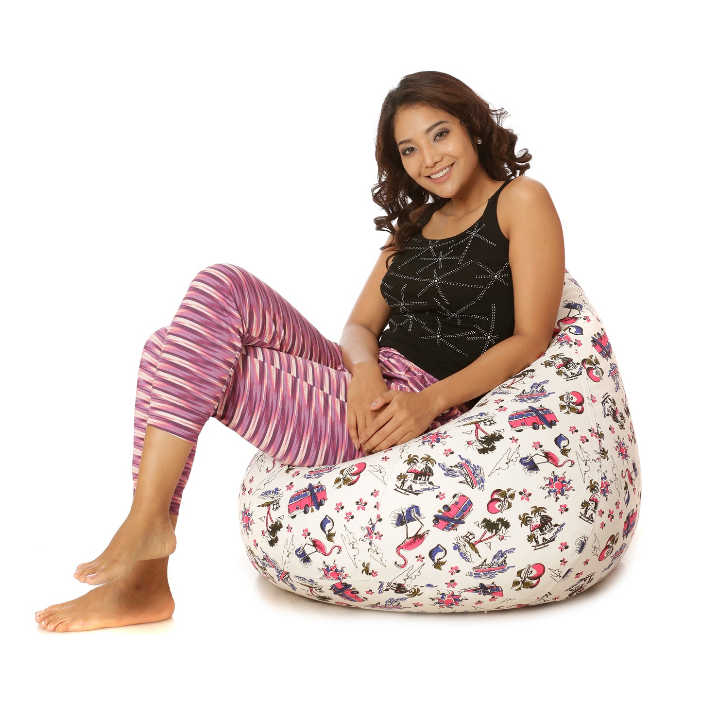 Style Homez Classic Premium Cotton Canvas Abstract Printed Bean Bag XL Size Filled with Beans Fillers