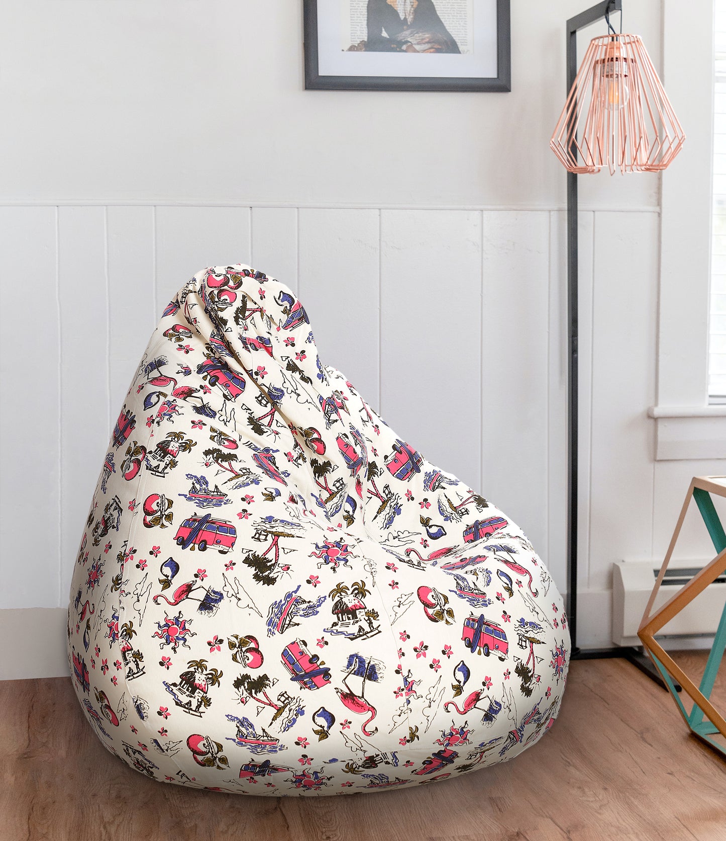 Style Homez Classic Premium Cotton Canvas Abstract Printed Bean Bag XL Size Filled with Beans Fillers