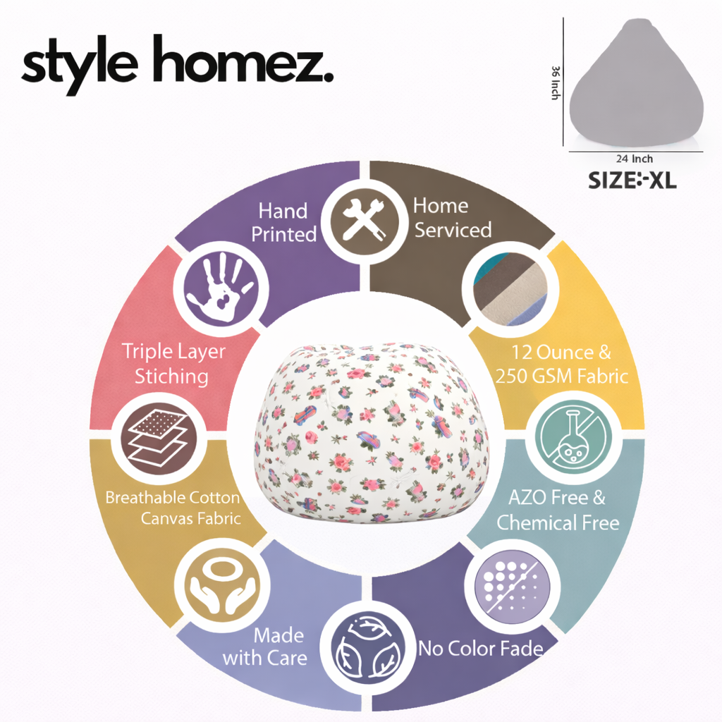 Style Homez Classic Premium Cotton Canvas Abstract Printed Bean Bag XL Size Filled with Beans Fillers