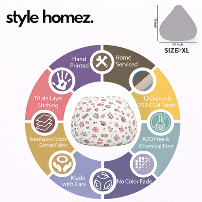 Style Homez Classic Premium Cotton Canvas Abstract Printed Bean Bag XL Size Filled with Beans Fillers