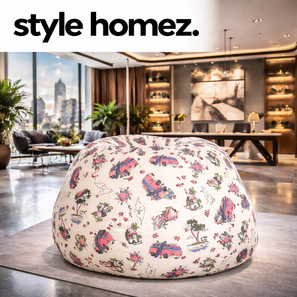Style Homez Classic Premium Cotton Canvas Abstract Printed Bean Bag XL Size Filled with Beans Fillers