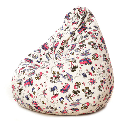 Style Homez Classic Premium Cotton Canvas Abstract Printed Bean Bag XL Size Filled with Beans Fillers