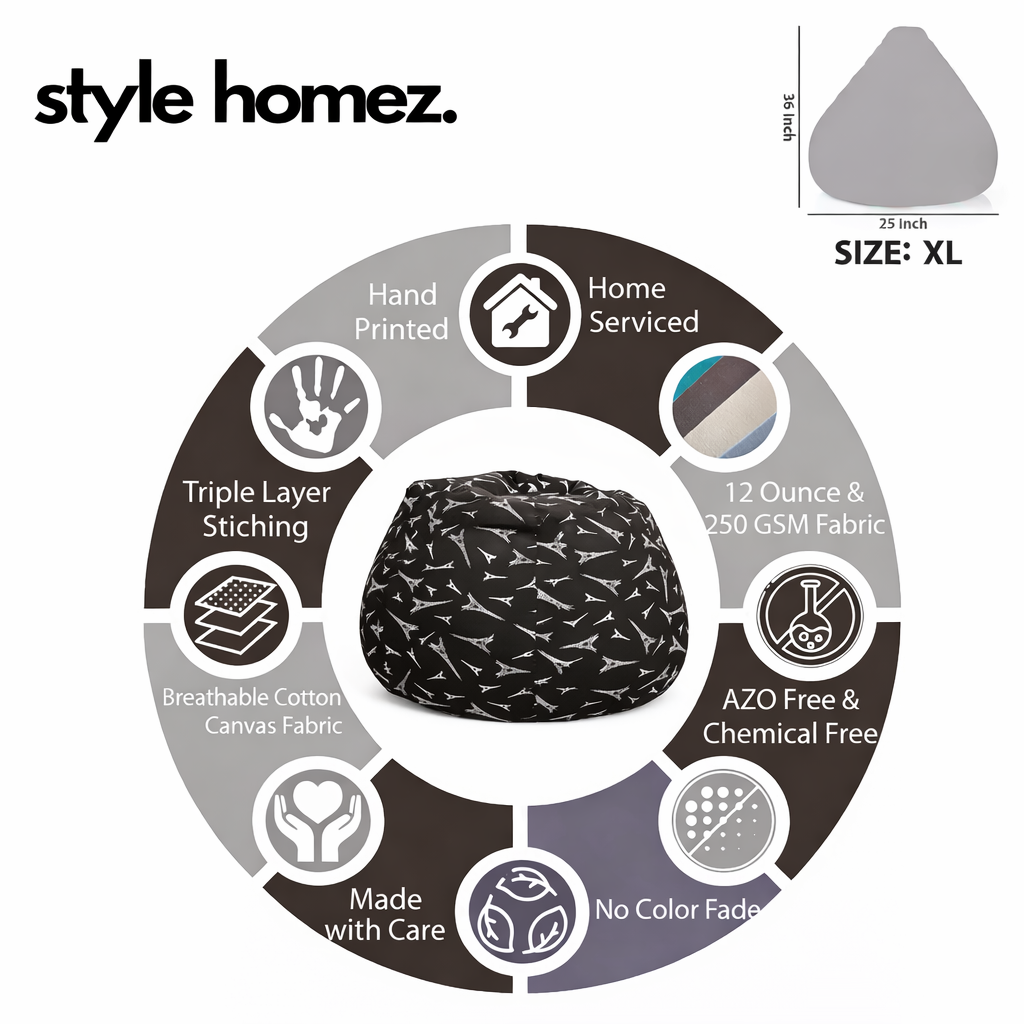 Style Homez Classic Premium Cotton Canvas Abstract Printed Bean Bag XL Size Filled with Beans Fillers