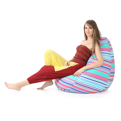 Style Homez Classic Cotton Canvas Stripes Printed Bean Bag XXL Size Filled with Beans Fillers