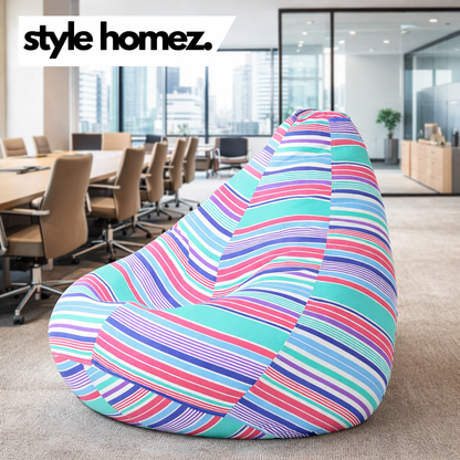 Style Homez Classic Cotton Canvas Stripes Printed Bean Bag XXL Size Filled with Beans Fillers
