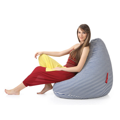 Style Homez Classic Cotton Canvas Stripes Printed Bean Bag XXL Size Filled with Beans Fillers