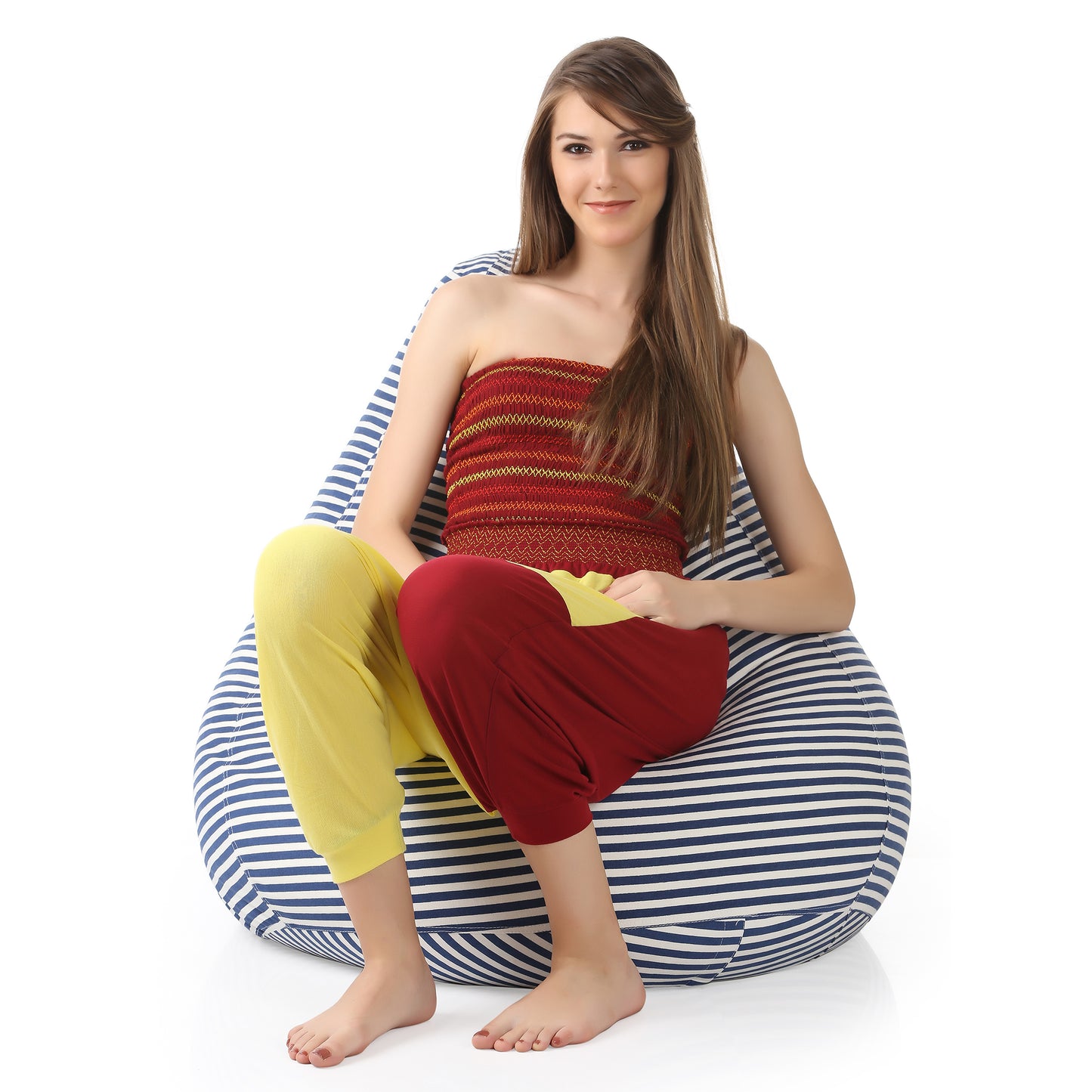 Style Homez Classic Cotton Canvas Stripes Printed Bean Bag XXL Size Filled with Beans Fillers