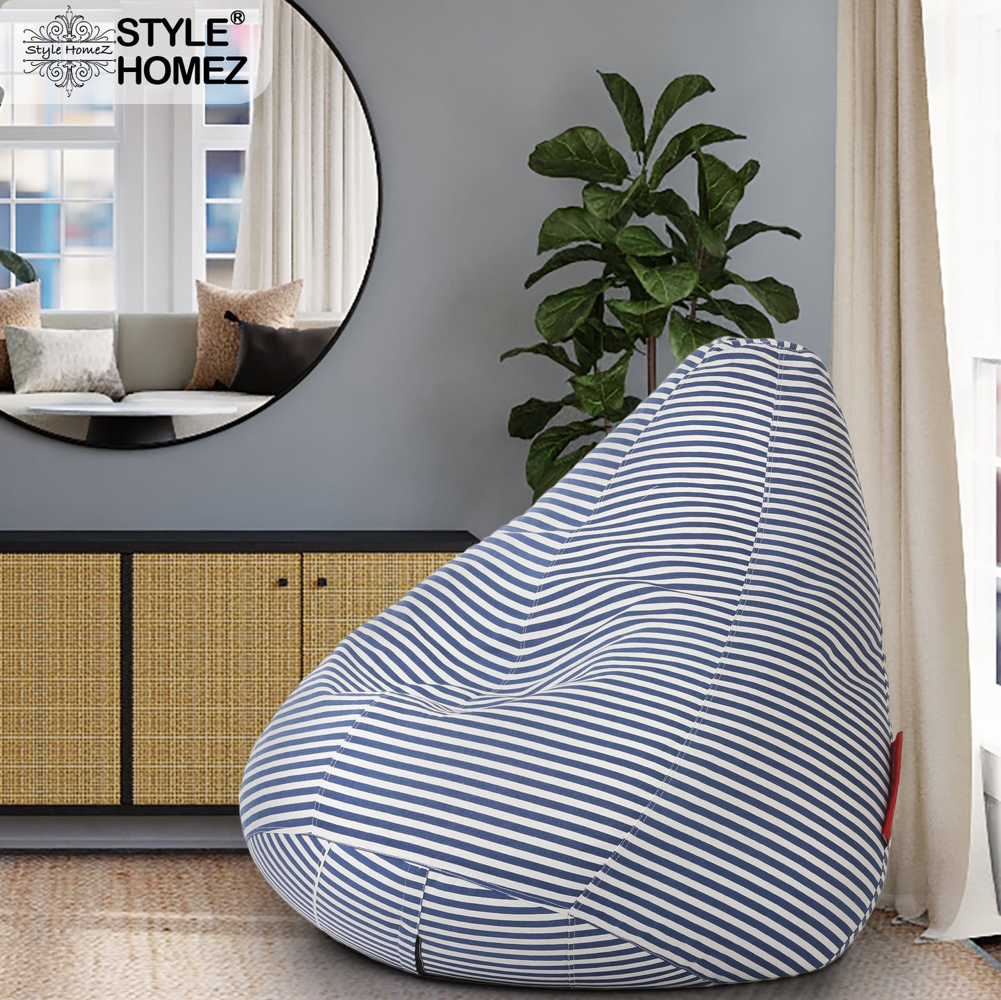 Style Homez Classic Cotton Canvas Stripes Printed Bean Bag XXL Size Filled with Beans Fillers