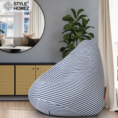 Style Homez Classic Cotton Canvas Stripes Printed Bean Bag XXL Size Filled with Beans Fillers