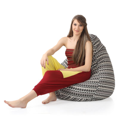 Style Homez Classic Cotton Canvas Polka Dots Printed Bean Bag XXL Size Filled with Beans Fillers