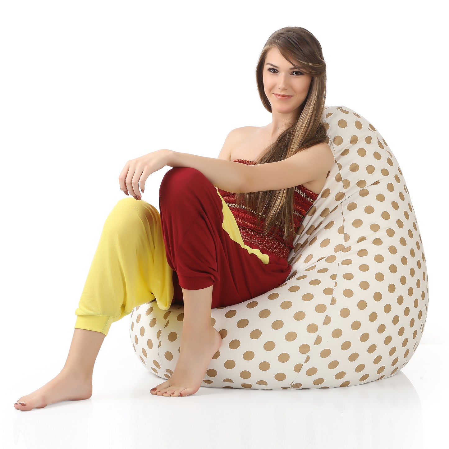 Style Homez Classic Cotton Canvas Polka Dots Printed Bean Bag XXL Size Filled with Beans Fillers