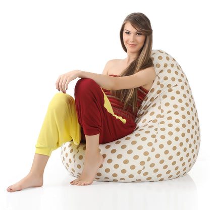 Style Homez Classic Cotton Canvas Polka Dots Printed Bean Bag XXL Size Filled with Beans Fillers