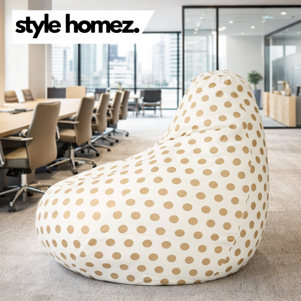 Style Homez Classic Cotton Canvas Polka Dots Printed Bean Bag XXL Size Filled with Beans Fillers